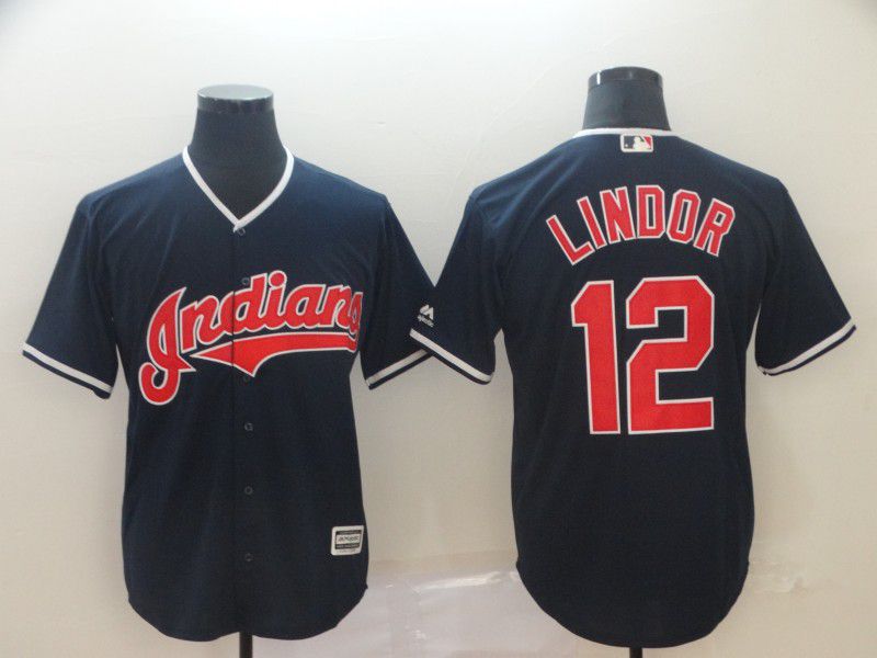 Men Cleveland Indians #12 Lindor Blue Game MLB Jersey